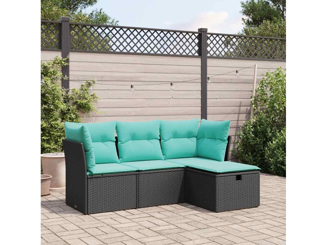 Vidaxl 4 Pcs Conjunto De Sofás Para Jardim C/ Almofadões Vime Pe Preto