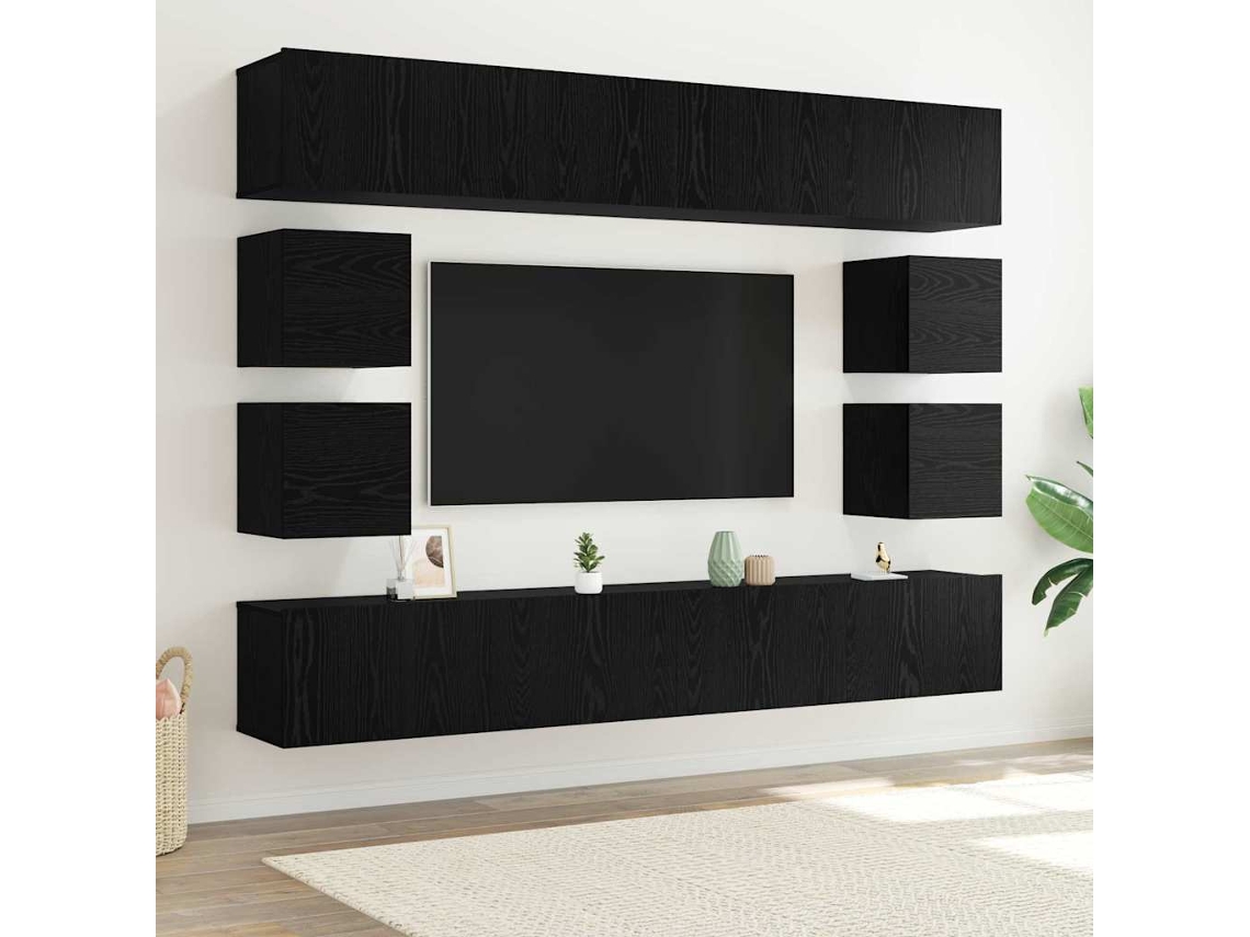 Vidaxl Conjunto De Móvel De Tv 8 Unid. Carvalho Preto