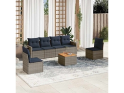 Vidaxl Conjunto De Sofá De Jardim Com 7 Peças E Almofadas Em Rattan Sintético Cinza