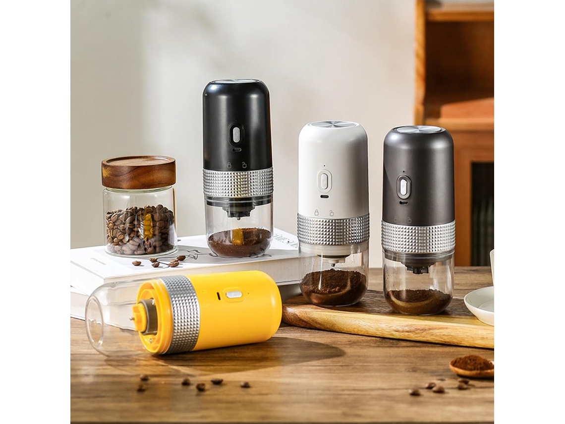 Moinho De Café Elétrico Portátil Com Mós De Cerâmica, 18,8 Cm (7,4 Polegadas), Branco, Moagem Automática Com Operação De Um Toque