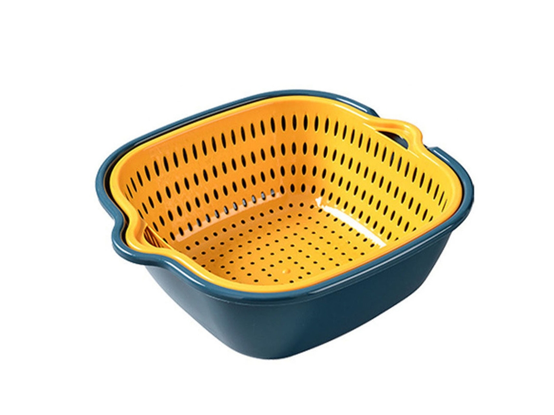 Conjunto de Cestos de Lavagem e Escorredor de Plástico para Legumes e Frutas com Duas Camadas | S/MARCA