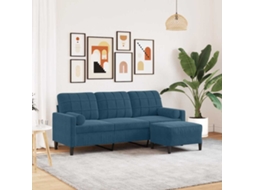 Vidaxl Sofá De 3 Lugares Com Apoio De Pés 180 Cm Veludo Azul