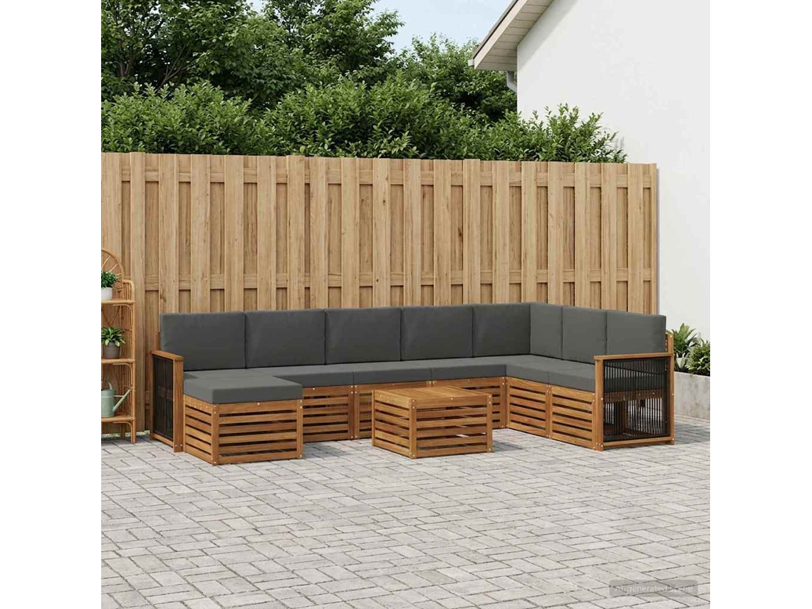 Vidaxl Conjunto De Sofás Para Exterior 7 Unid. Natural E Antracite