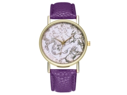 Relógio de Moda Vintage Simples com Pulseira de Couro Pu Quartzo para Mulheres (roxo)