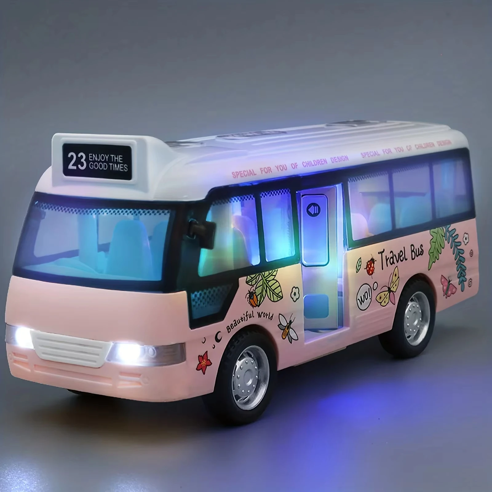 (rosa) Ônibus Urbano Infantil Interativo Com Luzes E Efeitos Sonoros