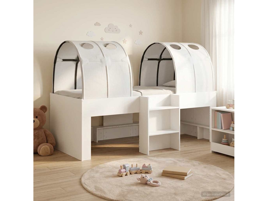 Vidaxl Estrutura De Cama Alta Para Crianças Com Túnel 3 Unid. Branco