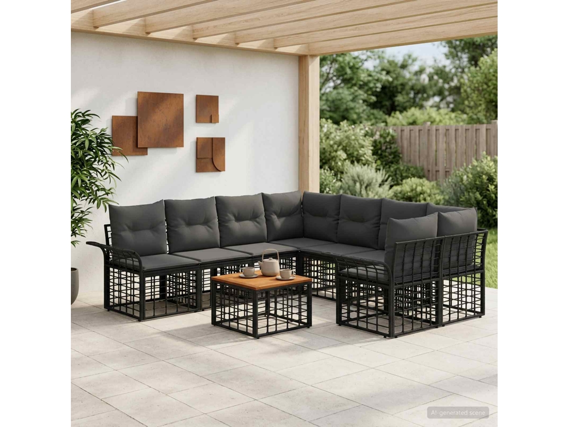 Vidaxl Conjunto De Sofás Para Exterior 9 Unid. Preto E Cinza Escuro