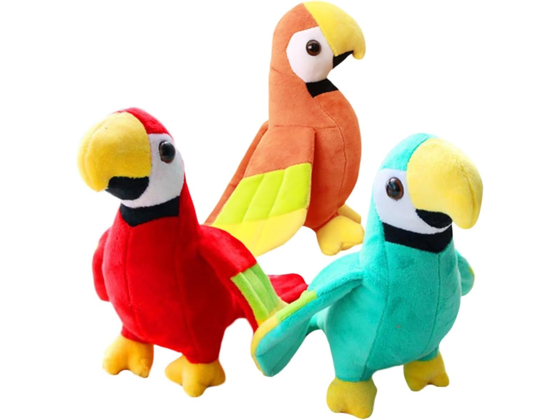 Conjunto De 3 Peças Pelúcias Coloridas Papagaios, Simulando Animais,