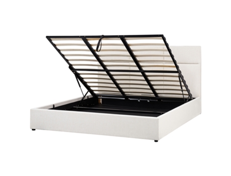 Cama Con Almacenaje Beliani Lagord De Poliéster Blanco 180x214x84