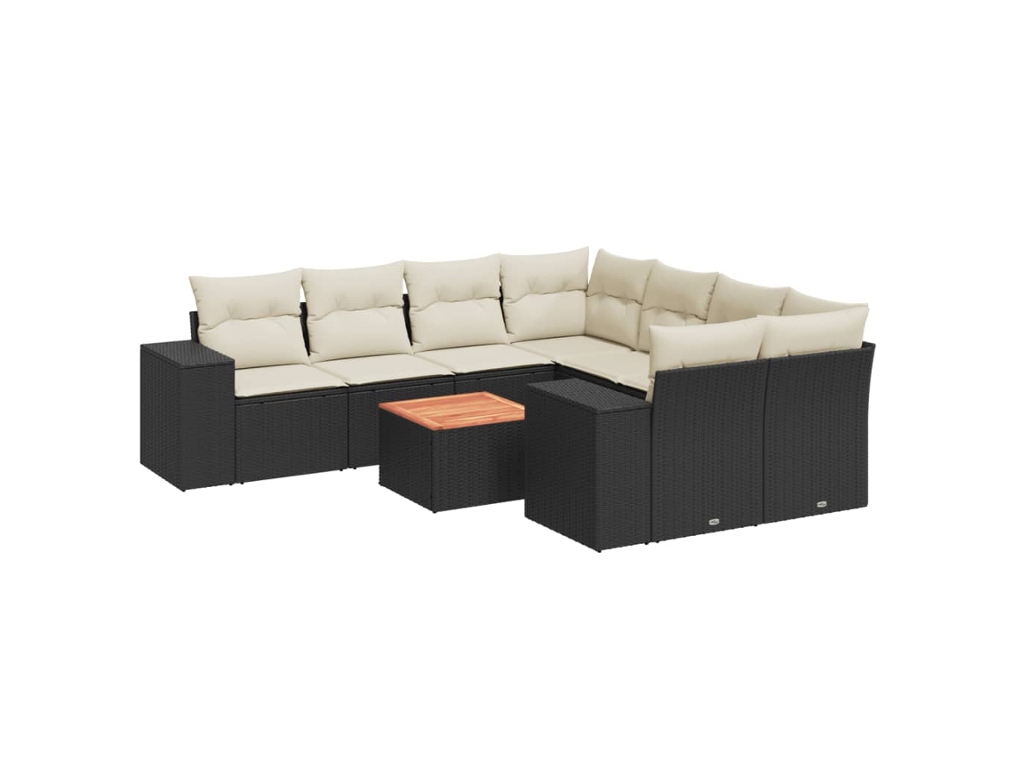 Conjunto de 9 sofás de jardim com almofadões Vime Pe Preto MAISON EXCLUSIVE (9 peças)