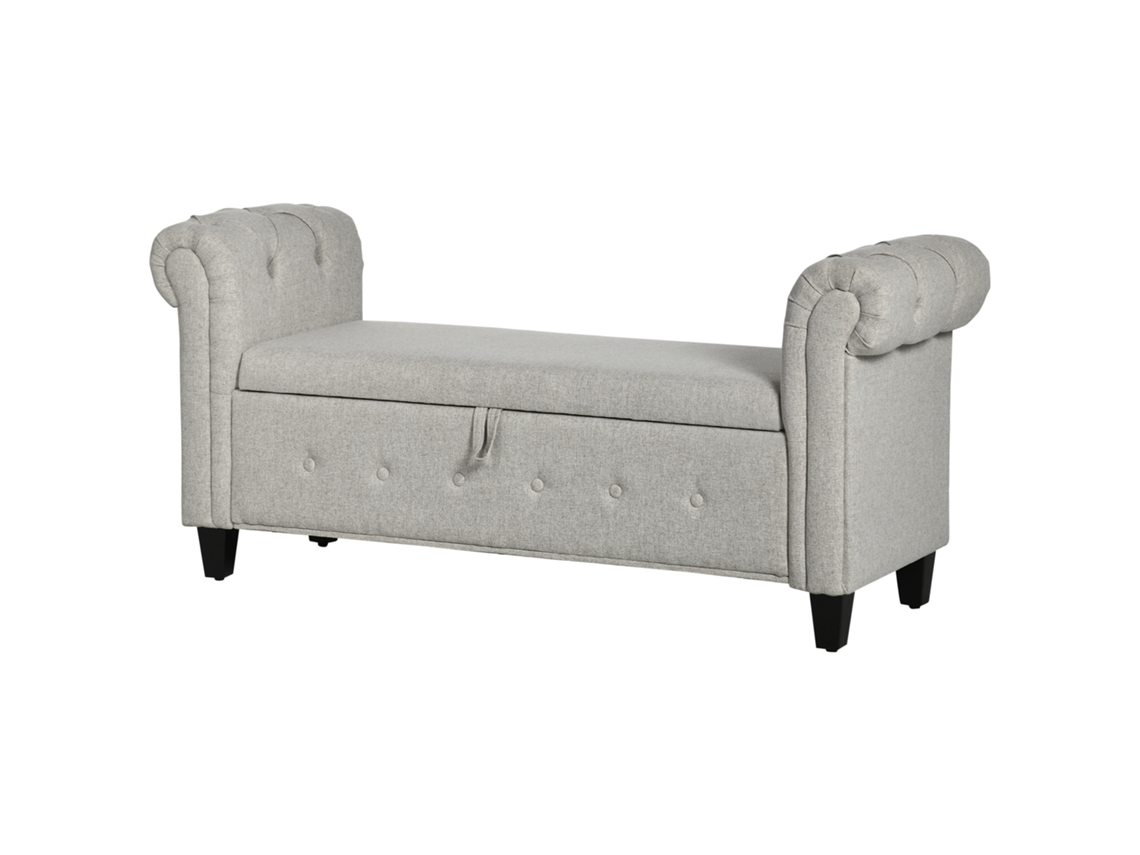 Banco de Pé Linho Cinza Claro 146,5x49x74,5 cm S/MARCA (com dobradiças, pés de madeira, braços)