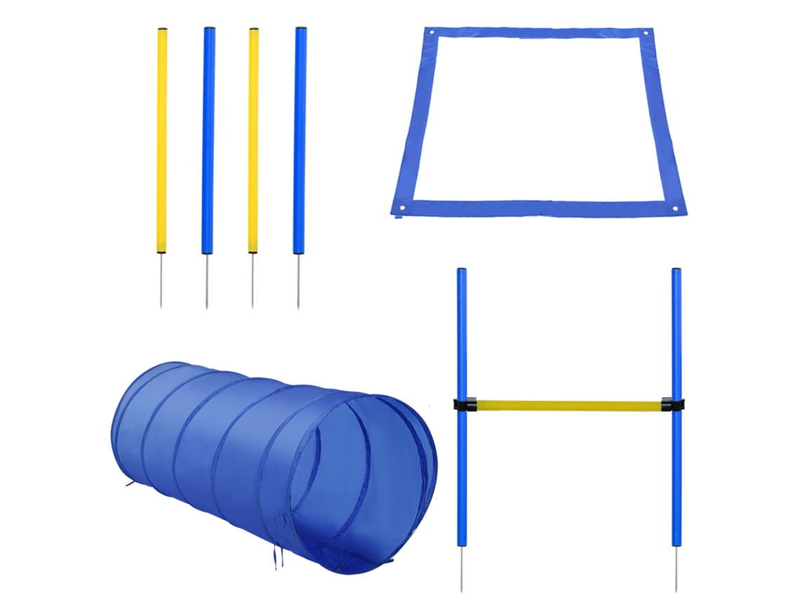 Treino De Agilidade Obstáculos De Salto Com Altura Ajustável Túnel E Bolsa De Transporte Azul