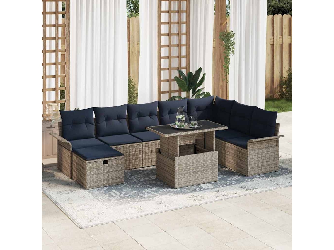 Vidaxl Conjunto De Sofá De Jardim 9 Pcs Cinzeto Rattan Sintético