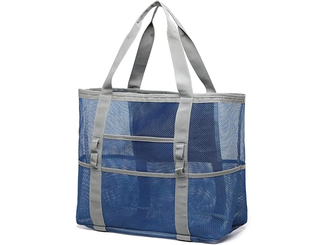 Bolsa De Praia Mesh Para Família - Sacola De Praia Com 7 Bolsos E Espaço Para Toalhas Azul
