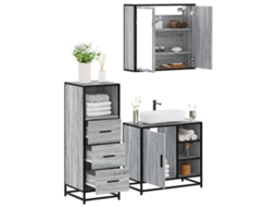 Vidaxl 3 Pcs Conjunto Móveis Casa De Banho Madeira Proc. Cinza Sonoma