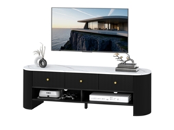 Suporte Tv 140cm Até 65 Polegadas, Efeito Mármore Com 3 Gavetas E Prateleiras, Preto