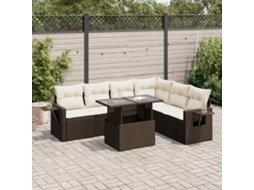 Vidaxl 7 Pcs Conjunto De Sofás Jardim C/ Almofadões Vime Pe Castanho