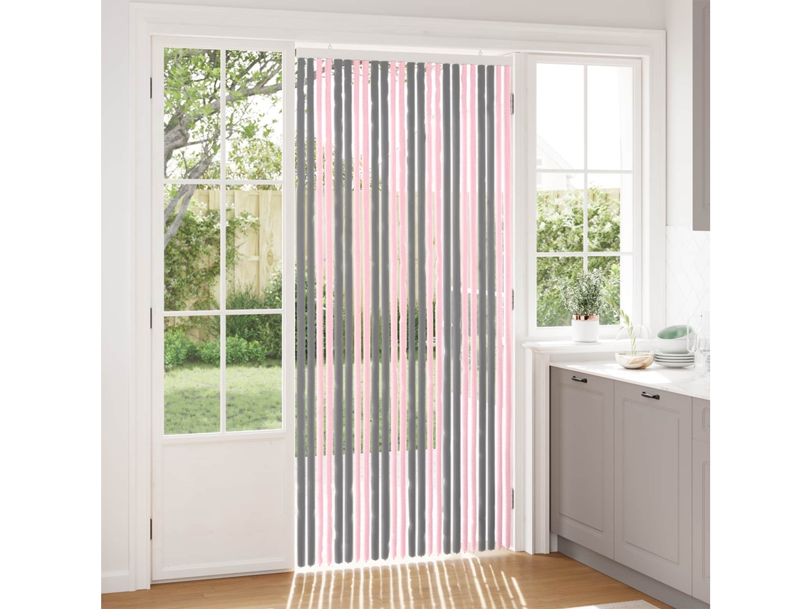 Vidaxl Cortina De Insetos Chenille Cinza Prata E Rosa 100 X 220 Cm