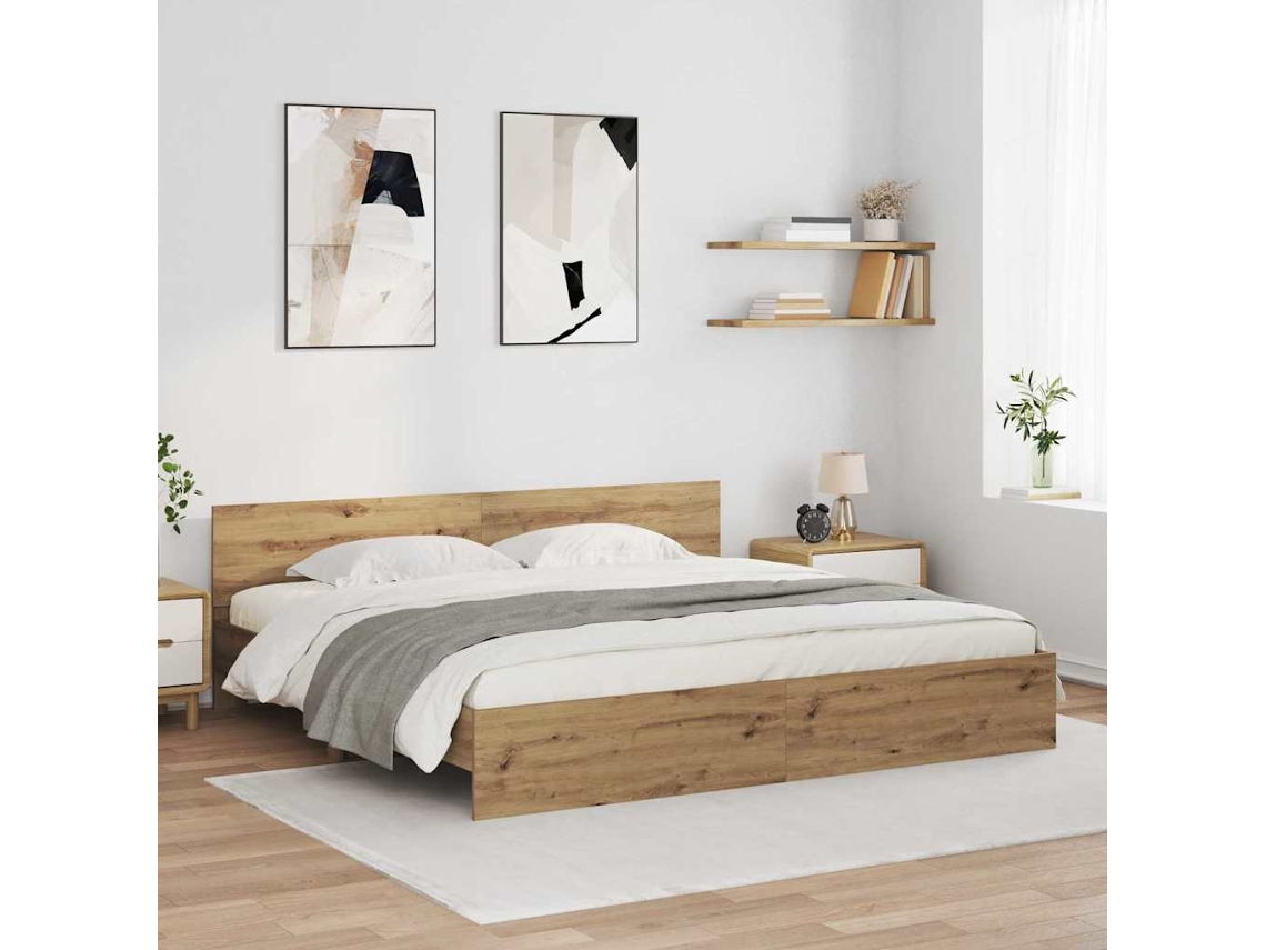 Vidaxl Estrutura Da Cama Com Fitas Led Carvalho Artesanal 180 X 200 Cm