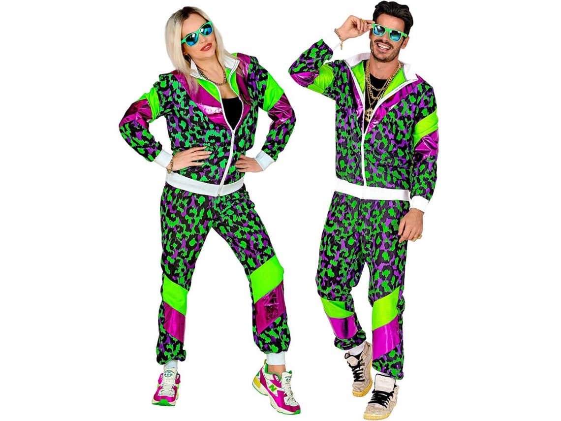 Traje de treino com estampa animal verde neon dos anos 80 para adultos