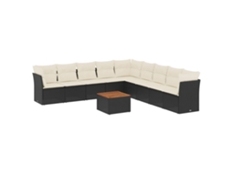 Conjunto 10 sofás de jardim c/ almofadões VIDAXL vime PE preto