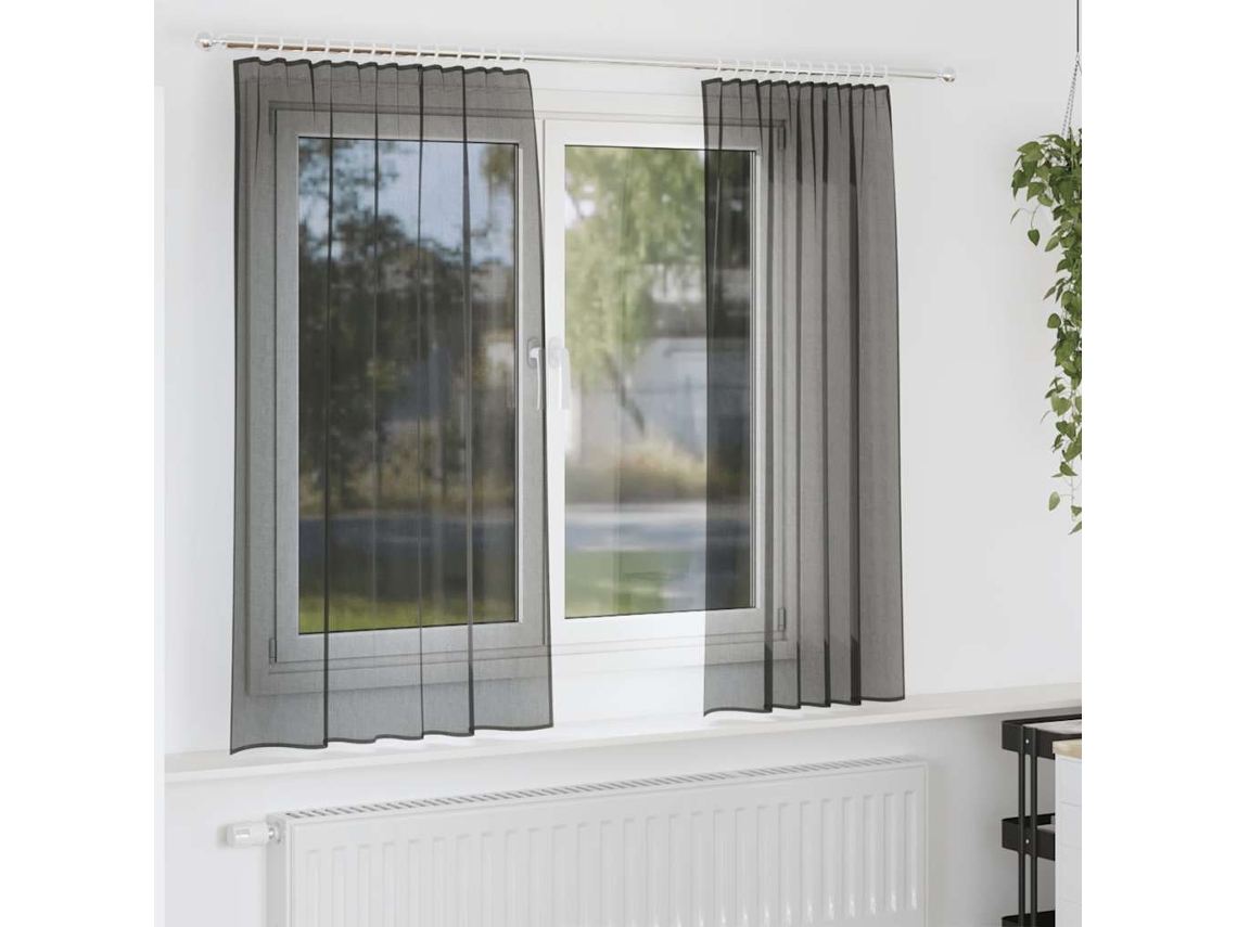 Vidaxl Cortinas De Voile Com Bolsos Para Varão 2 Pcs Preto