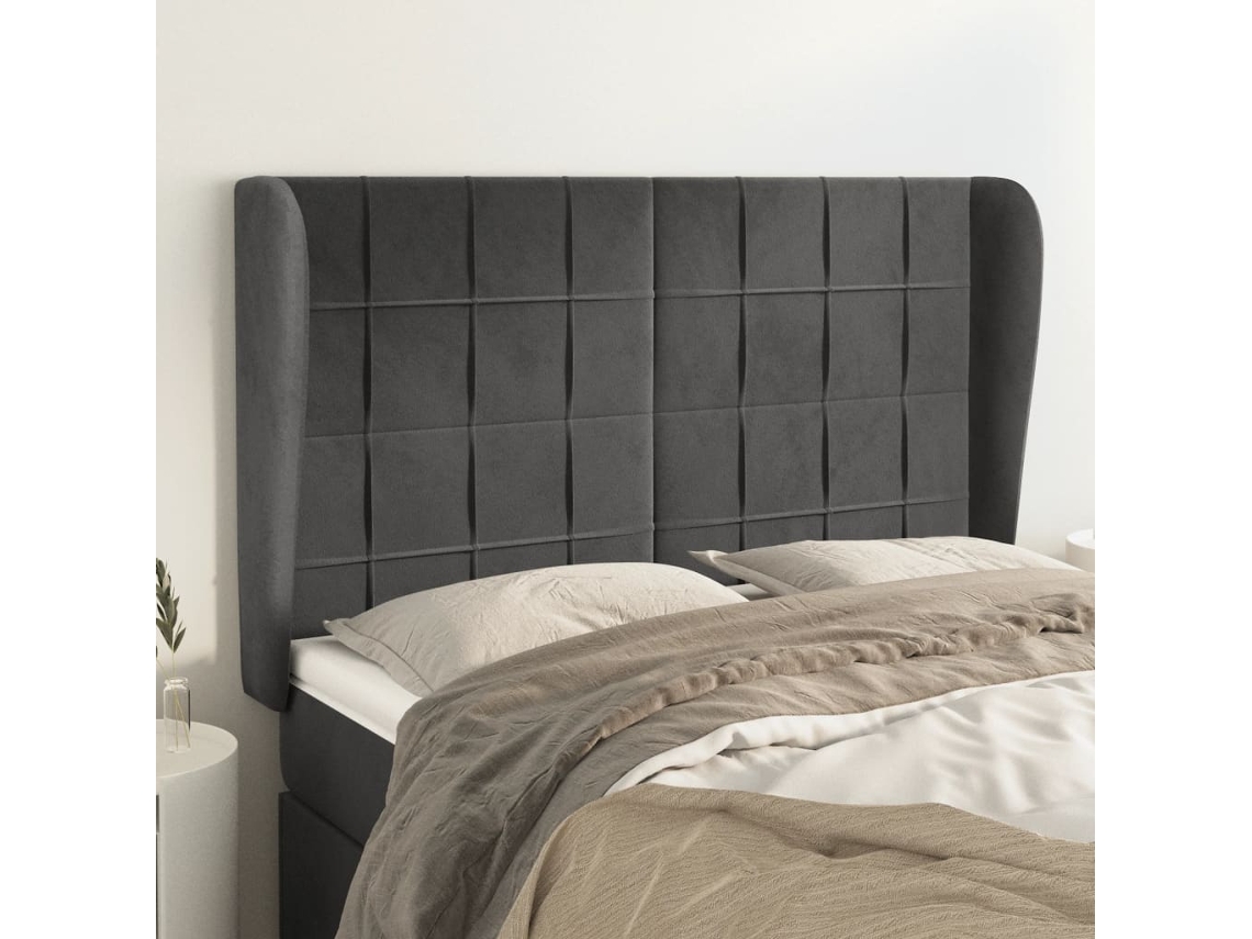 Cabecero con Alas de Terciopelo 147x23x118/128 Cm Gris Oscuro