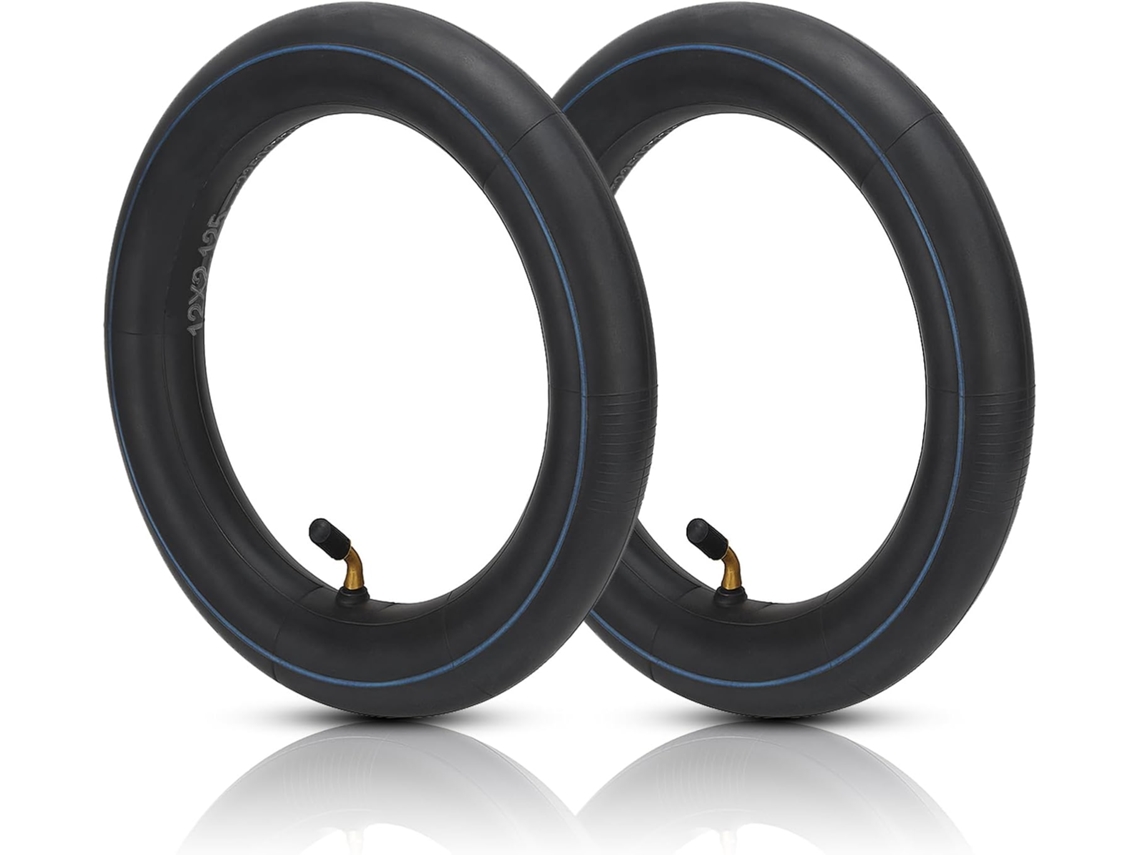 2 Câmaras de Ar para Bicicleta de 12 Polegadas com Válvula Angular de 45° e Dupla Espessura, Compatíveis com Carrinhos de Mão, Scooters e Carrinhos de Bebê.
