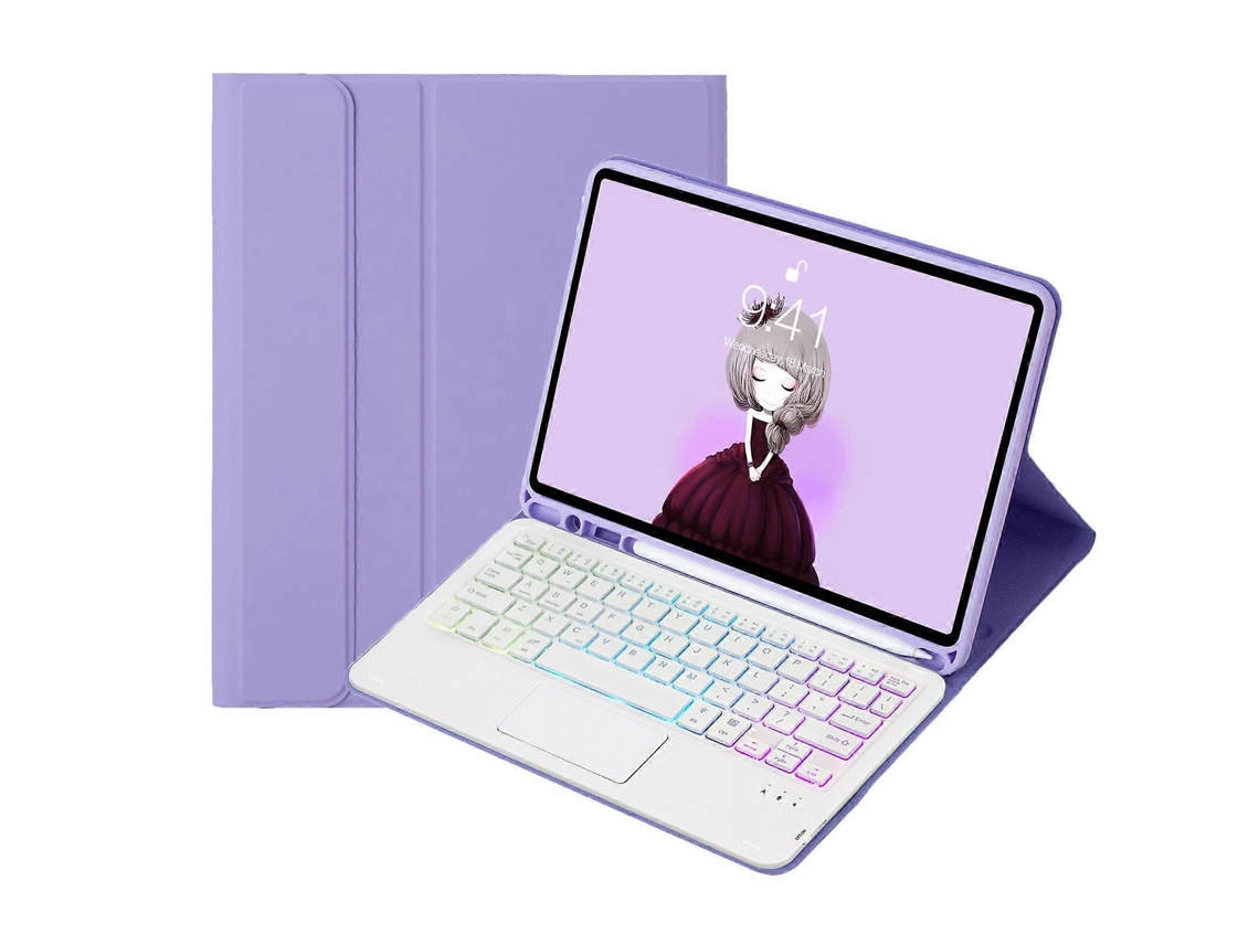 Capa de couro Webake para tablet com compartimento para caneta, touchpad retroiluminado e teclado Bluetooth