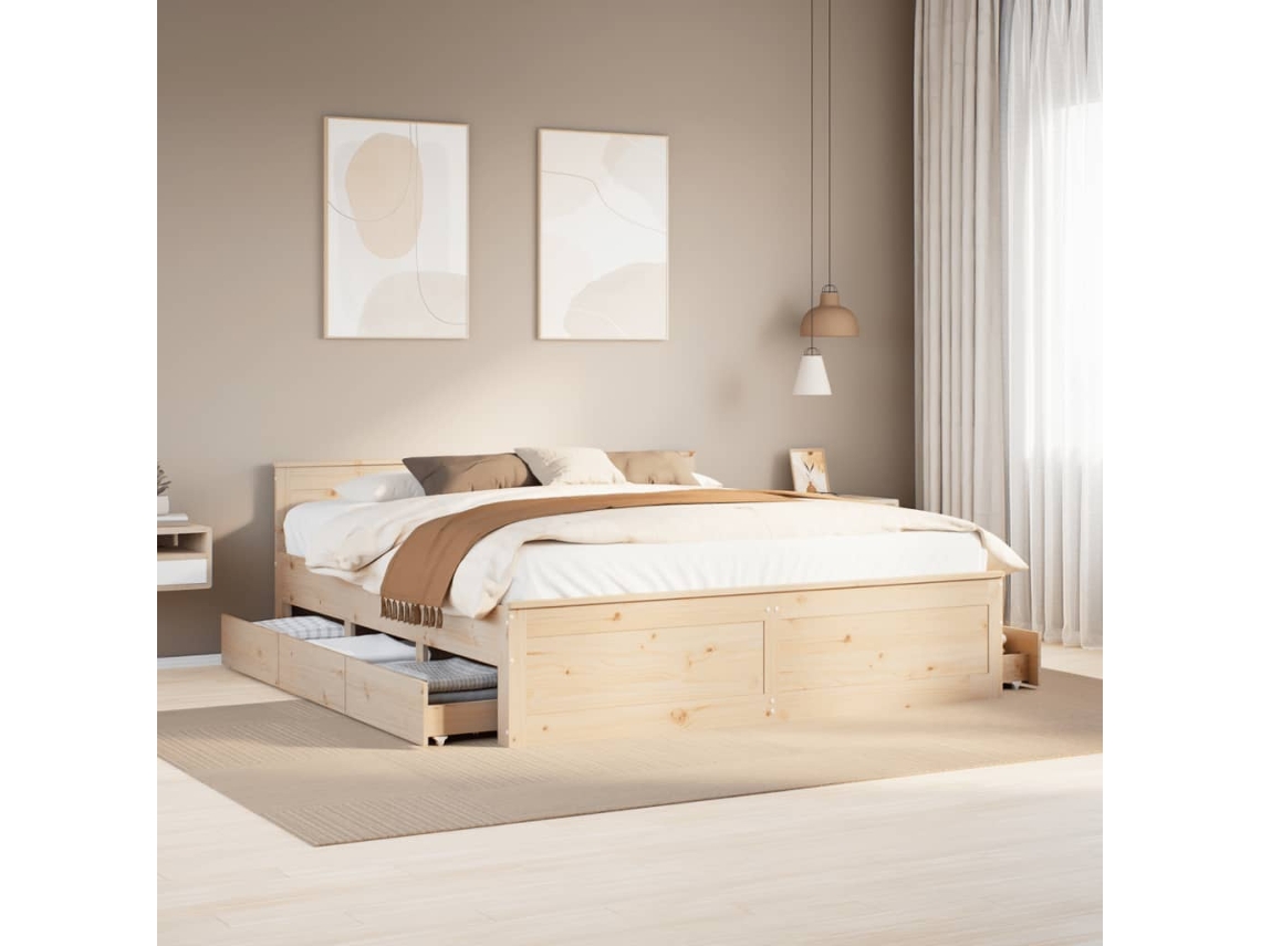 Cama Sem Colchão Com Cabeceira 180x200 Cm Pinho Maciço Branco