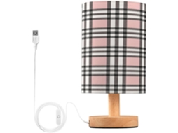 Abajur De Cabeceira Xadrez Tartan Para Quarto, Abajur De Cabeceira Led, Luminária De Leitura Com Portas Usb E Cúpula