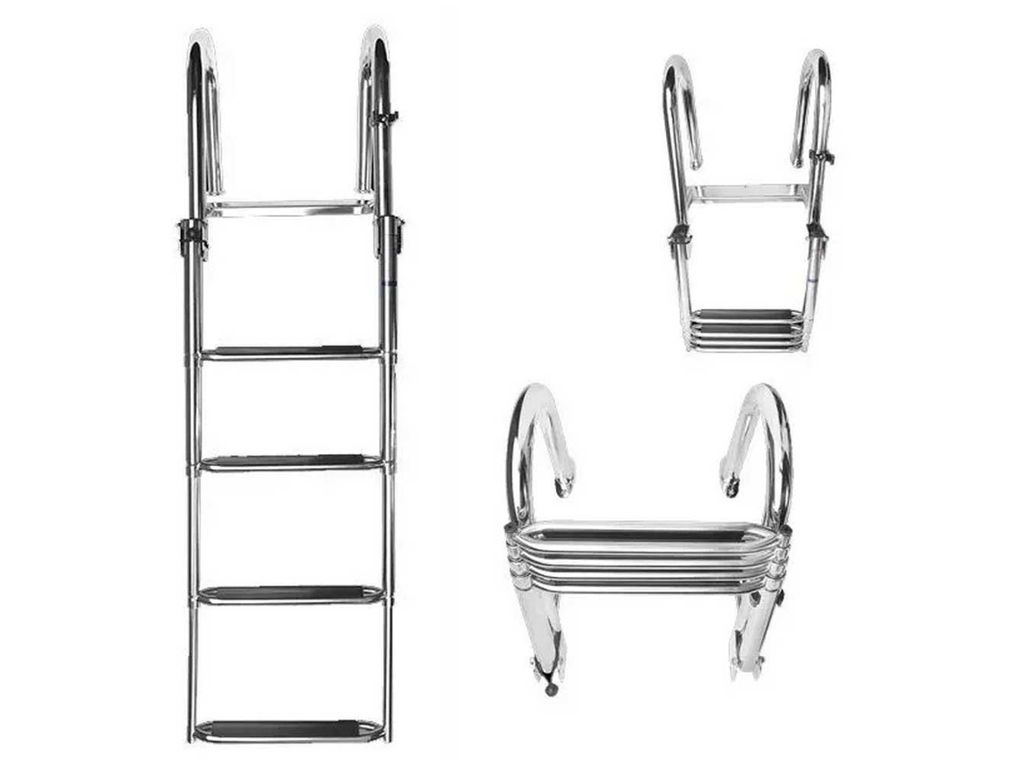 Escada de Natação com Pega Sintética Steps Deluxe Inox 4 Prateado 1600 Mmvetus