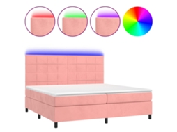 Cama Box Spring C/ Colchão/led 200x200 Cm Veludo Rosa MAISON EXCLUSIVE