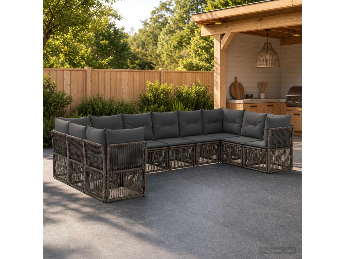 Vidaxl Conjunto De Sofá De Jardim 10 Unid. Cinzento Vime Pe