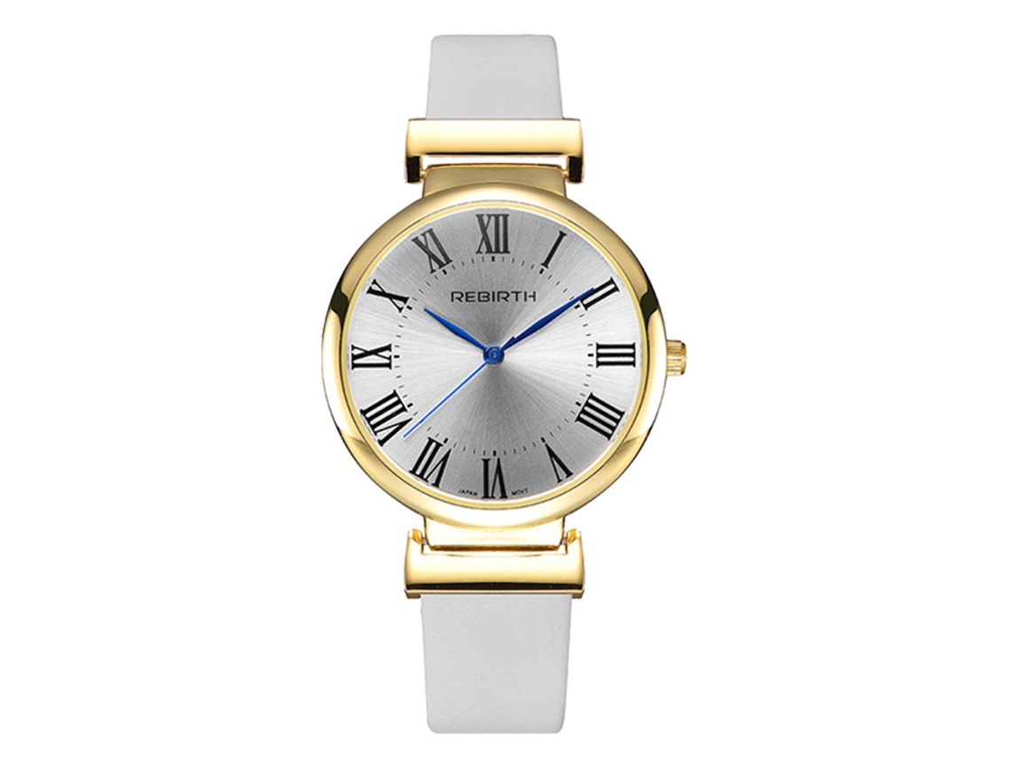 Relógio Analógico de Quartzo com Pulseira em Couro Pu, Display Redondo, Estilo Fashion Branco