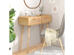 Vidaxl Mesa Consola 80x30x75 Cm Pinho Maciço E Vime Natural Castanho