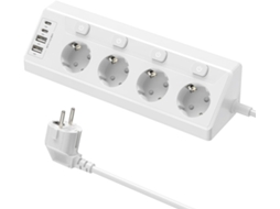 Régua Angular Branca 4 Vias com Interruptor, 2 Usb + 2 Type c, Proteção Choque 8 em 1, Cabo 2m ZYBLSSBB