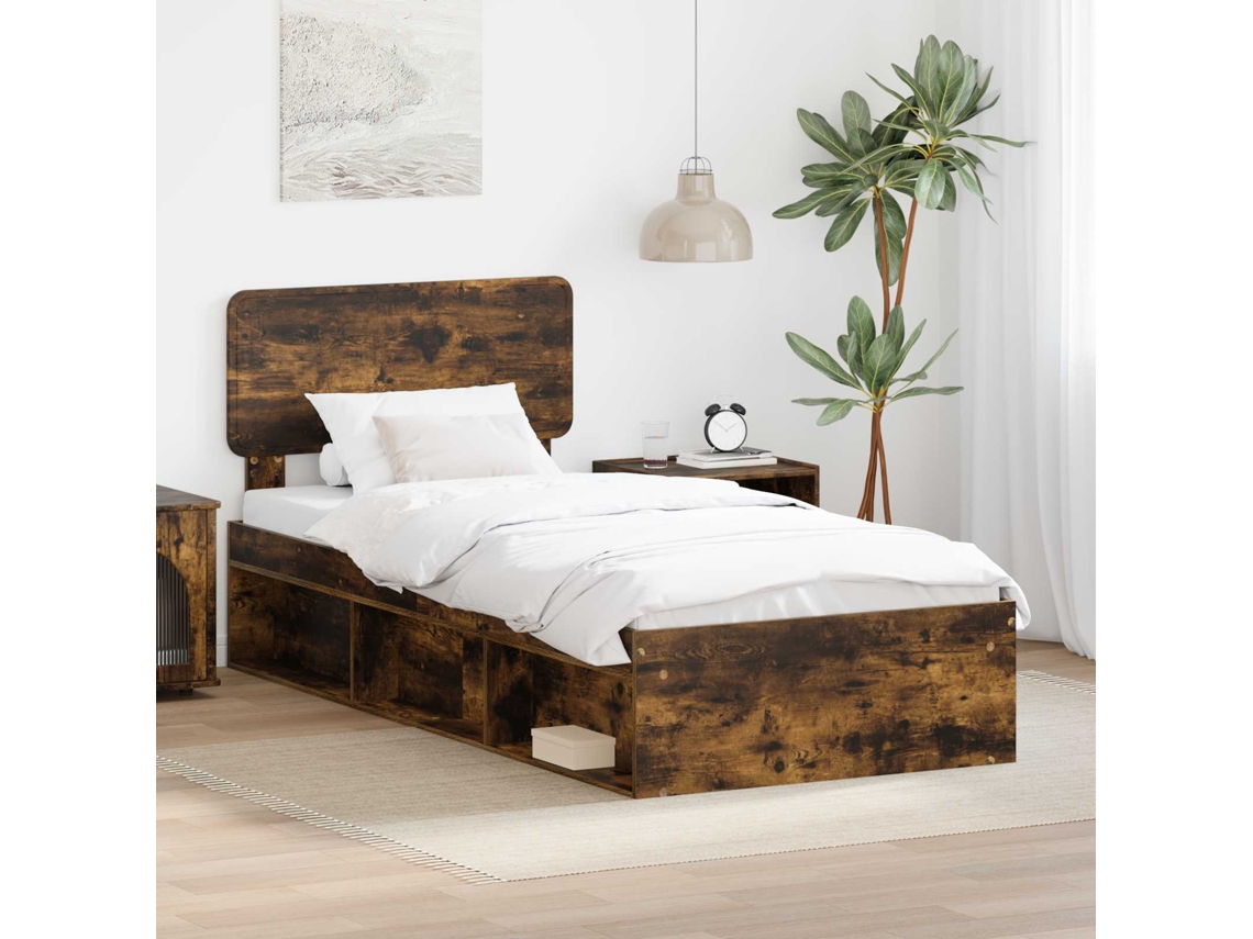 Vidaxl Estrutura Da Cama Com Cabeceira Carvalho Defumado 75 X 190 Cm