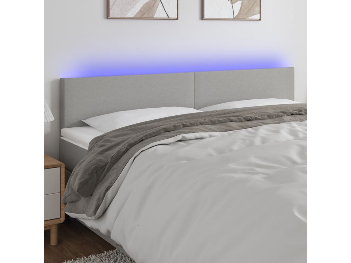 Vidaxl Cabeceira De Cama C/luzes Led Tecido 180x5x78/88 Cm Cinza-claro