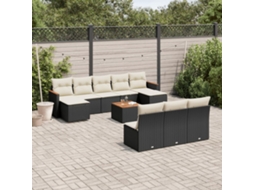 Jogo de Sofá Jardim 11 Peças C/ Almofadões Vime Pe Preto Dkd Home Decor