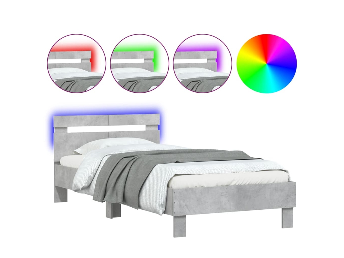 Conjunto de 2 Estruturas de Cama com Cabeceira e Luzes Led Cinza Cimento MAISON EXCLUSIVE (100x200 cm)