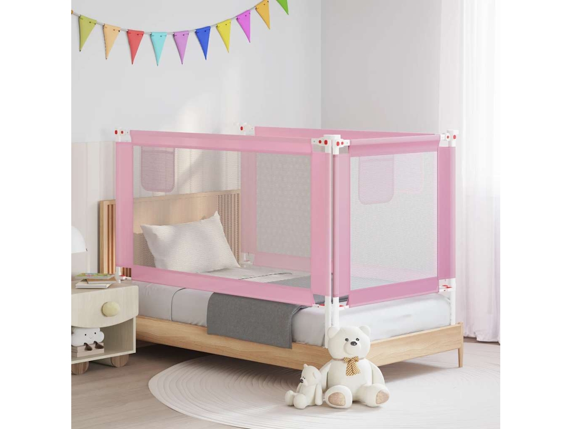 Vidaxl Barra De Segurança P/ Cama Infantil Tecido 150x25 Cm Rosa