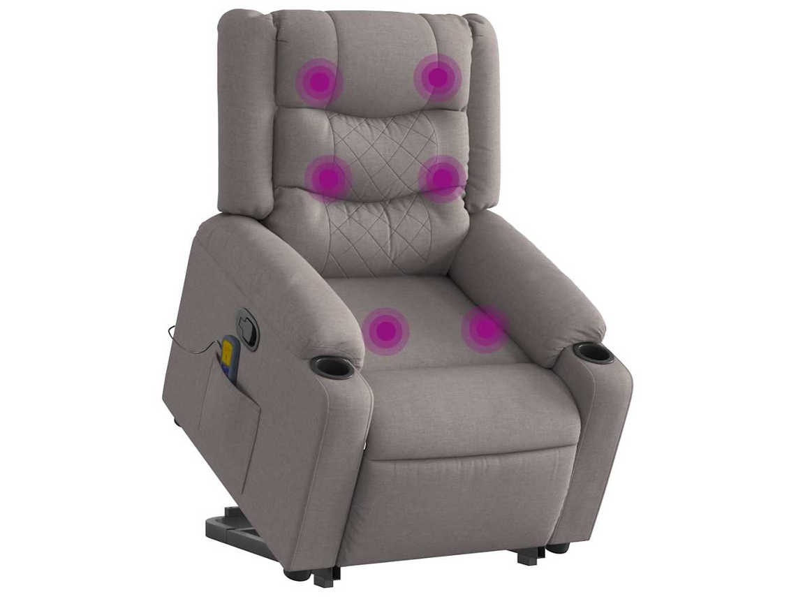 Poltrona elevatória de massagens tecido cinzento-acastanhado
