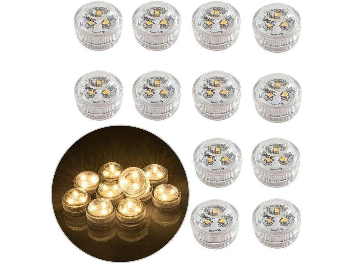 12 Velas Led Sumergíveis Sem Chama, Iluminação Decorativa Submarina Operada Por Baterias (branco Quente)