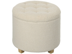 Puf Redondo Com Tampa E Pés De Madeira, Ideal Para Guardar Objetos Na Sala De Estar, Corredor Ou Quarto, Na Cor Branco Creme. Btforus