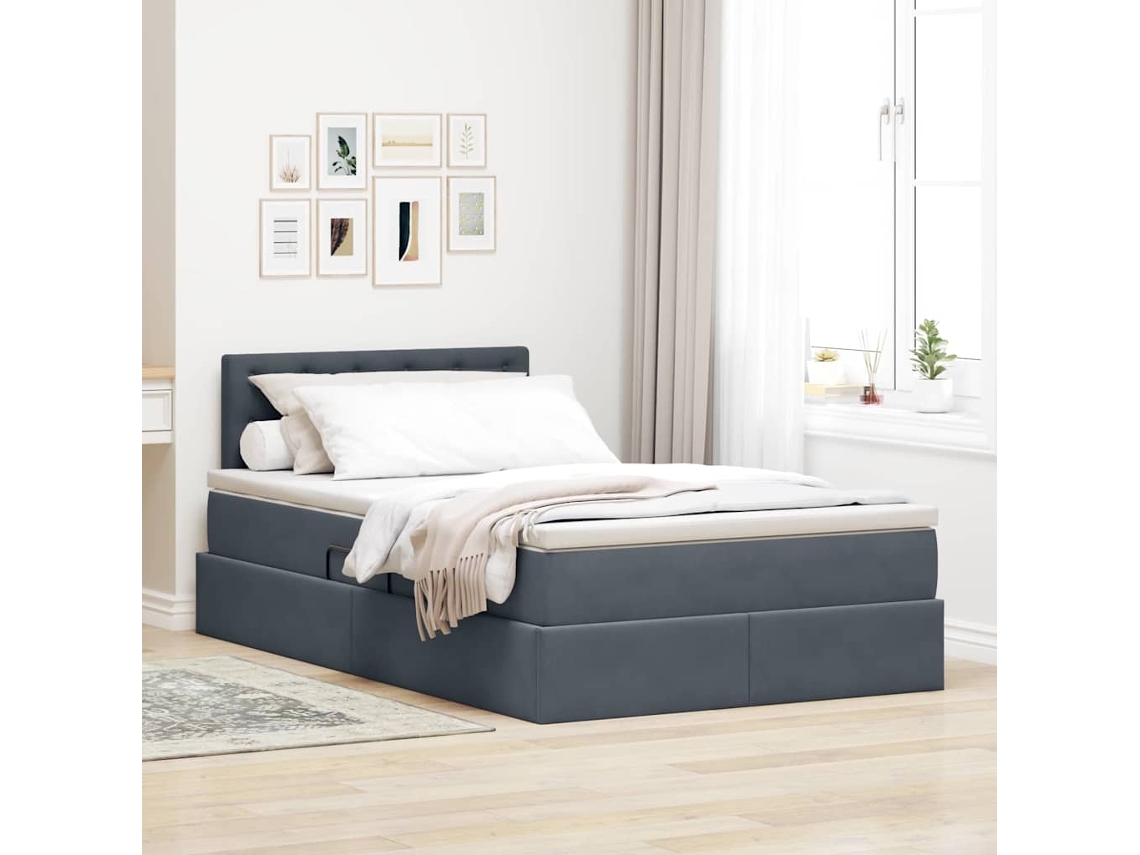 Vidaxl Cama Com Armazenamento Cinza Escuro 120 X 200 Cm Veludo