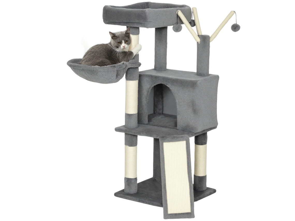 Árvore Para Gatos Com Arranhadores, Plataforma, Esconderijo E Rede, 40,5 X 40,5 X 103 Cm, Cinza.