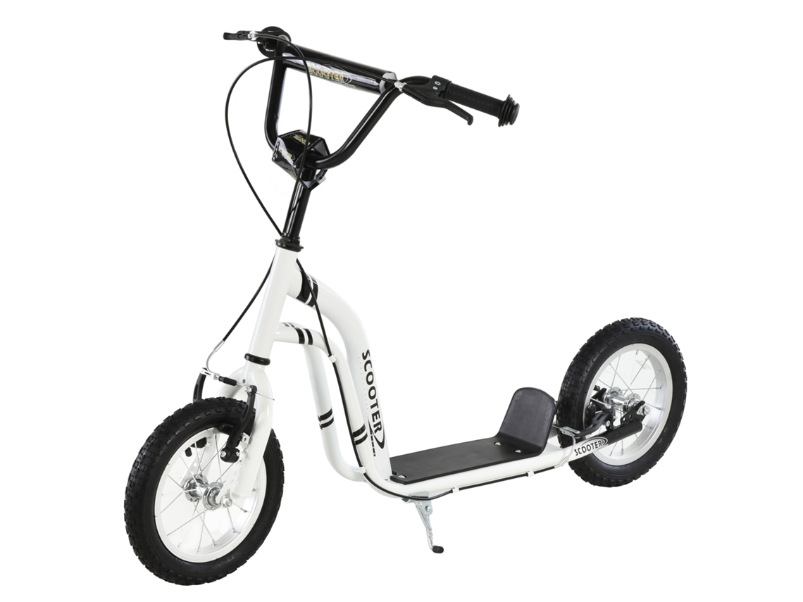 Scooter Off Road Infantil 5-12 Anos Rodas Pneumáticas 12” Freios Duplos Altura Ajustável+Suporte Lateral Branco S/MARCA