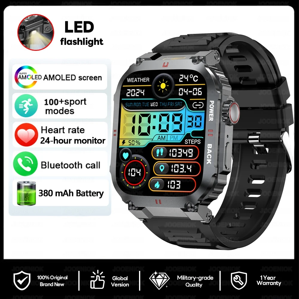 Smartwatch com Gps, Luz Led, Monitoramento de Saúde, Assistente de Voz com Ia e À Prova D'água. MDUG (preto)