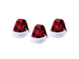 3 Peças de Chapéu Decorativo de Natal Xadrez Preto e Vermelho AURUM
